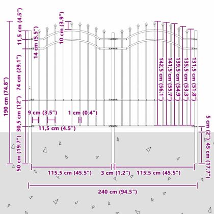 Градска ограда Сив 190 cm Прахово покритие стомана