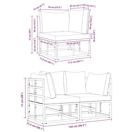 Мебели за открито с възглавница с възглавница Черно Алуминий