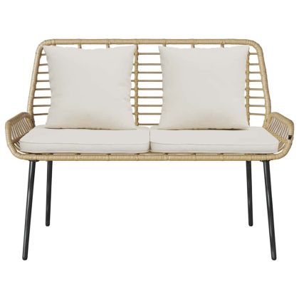 Градинска пейка Кафяво Черно Кремаво Полиратан и стомана