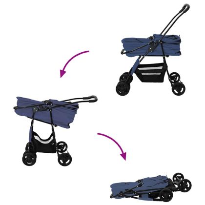 Сгъваема количка за домашни любимци Синьо 81 x 47 x 99 см