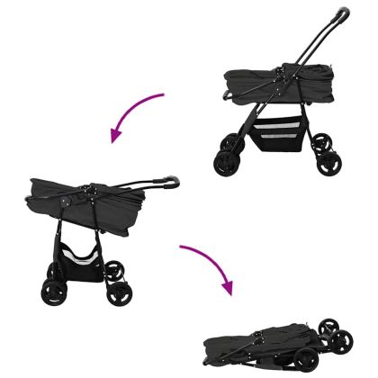 Сгъваема количка за домашни любимци Черно 81 x 47 x 99 см