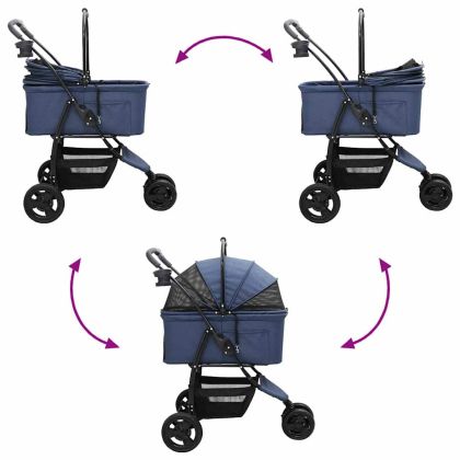 Сгъваема количка за домашни любимци Синьо 78 x 54 x 101 см