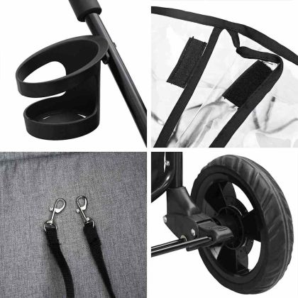 Сгъваема количка за домашни любимци Сив 78 x 54 x 101 см