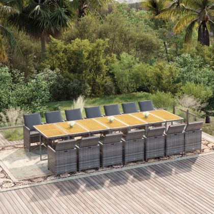 Градински комплект с възглавници 15 части полиратан сив