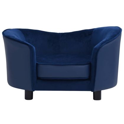 Кучешки диван, син, 69x49x40 см, плюш и изкуствена кожа