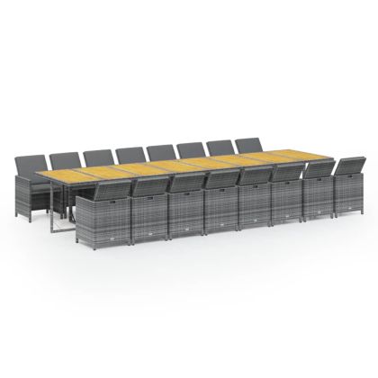 Градински комплект с възглавници 17 части полиратан сив