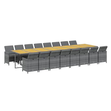 Градински комплект с възглавници 17 части полиратан сив