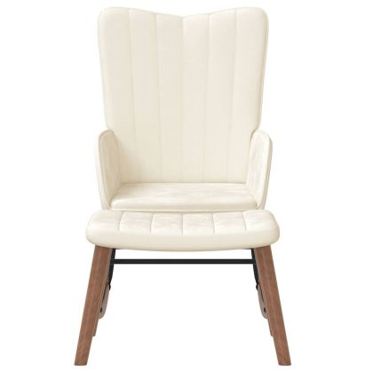 Люлеещ се стол с табуретка, кремавобял, кадифе