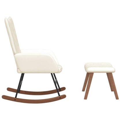 Люлеещ се стол с табуретка, кремавобял, кадифе