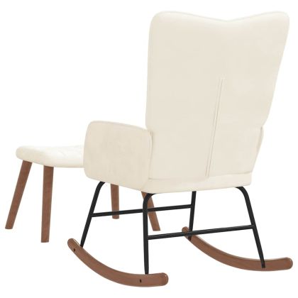 Люлеещ се стол с табуретка, кремавобял, кадифе