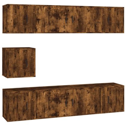 Комплект ТВ шкафове от 7 части, опушен дъб, инженерно дърво