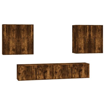 Комплект ТВ шкафове от 6 части, опушен дъб, инженерно дърво