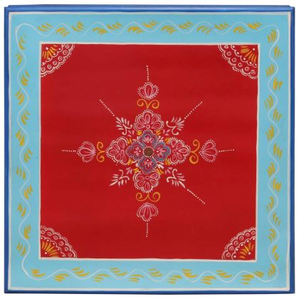 Маса за кафе, червена, ръчно рисувана, мангово дърво масив