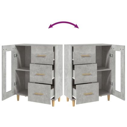 Сайдборд, бетонно сив, 69,5x34x90 см, инженерно дърво