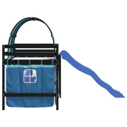 Детско високо легло с тунел, синьо, 80x200 см, бор масив