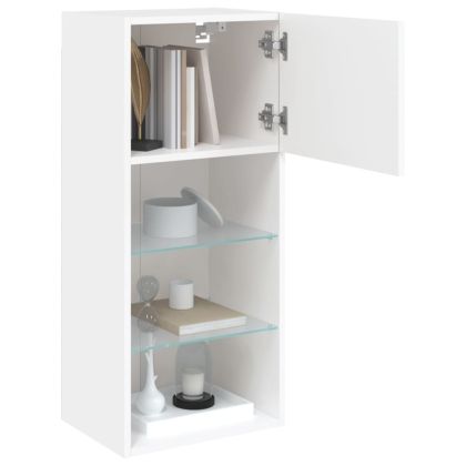 ТВ шкаф с LED осветление, бял, 40,5x30x90 см