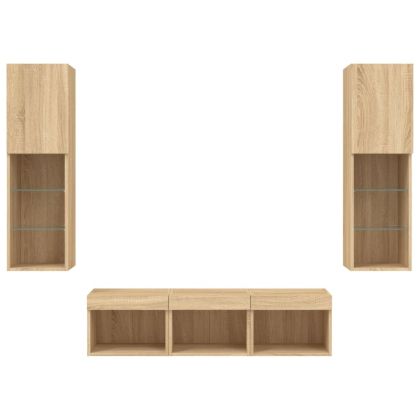 ТВ стенни модули с LED, 5 части, сонома дъб, инженерно дърво
