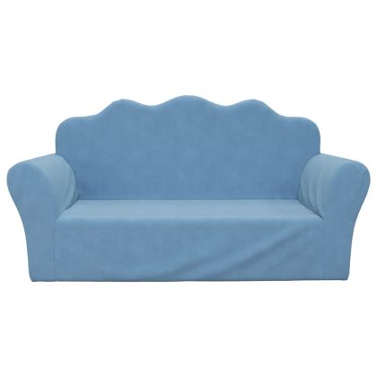 Детски диван, 2-местен, син, мек плюш