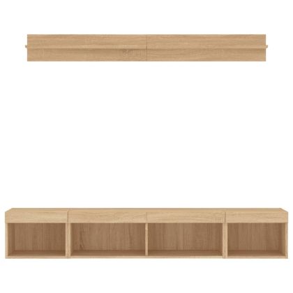 ТВ стенни модули с LED, 5 части, сонома дъб, инженерно дърво