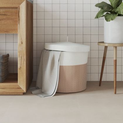Кош за съхранение с капак кафяво и бяло Ø40x35 см памук