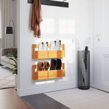 Стенни рафтове за обувки 2 бр восъчнокафяв 59x8,5x23,5 см