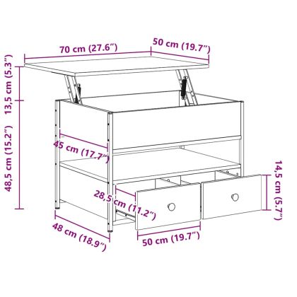 Кафе маса, сонома дъб, 70x50x50 см, инженерно дърво и метал