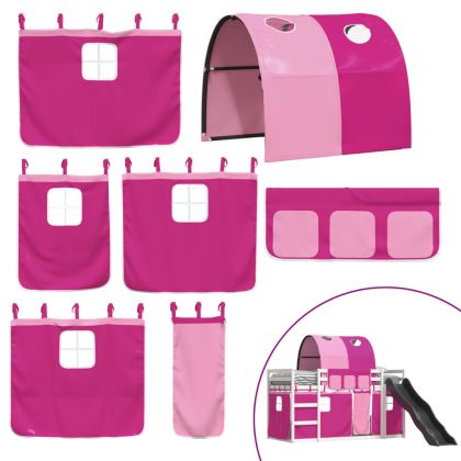 Двуетажно легло с пързалка и завеси, синьо, 80x200 см