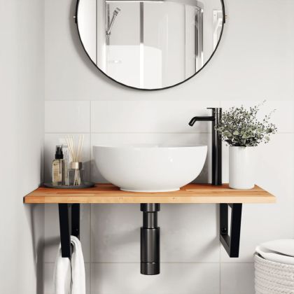 Стенен рафт за мивка, стомана и масивно дърво акация