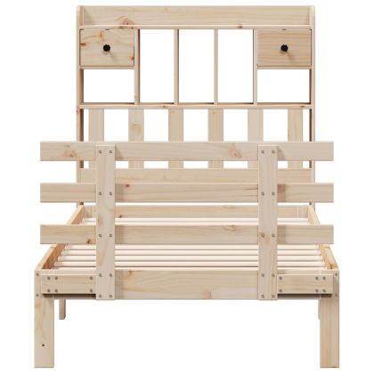 Легло с рафтове за книги, без матрак, 90x190 см, бор масив