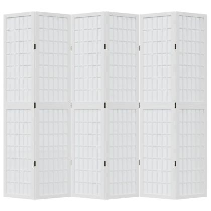 Разделител за стая, 6 панела, бял, дърво пауловния масив