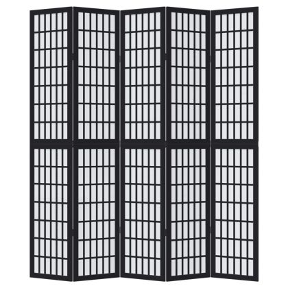 Разделител за стая, 5 панела, черен, дърво пауловния масив