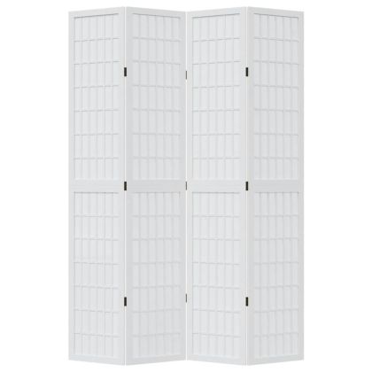 Разделител за стая, 4 панела, бял, дърво пауловния масив