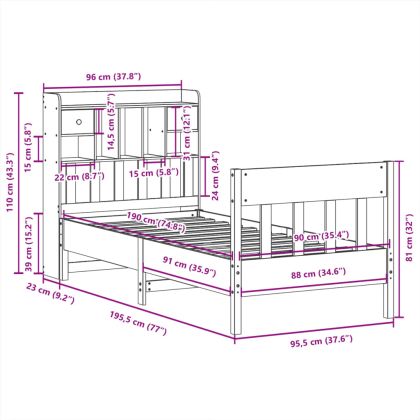 Рамка за легло без матрак, 90x190 см, масивна чамова дървесина