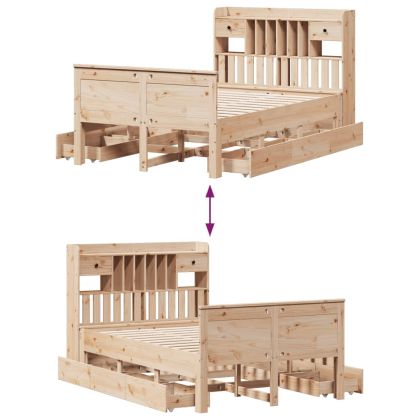 Легло с етажерка за книги, без матрак, 135x190 см, бор масив