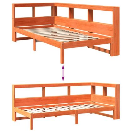 Легло с етажерка за книги, без матрак, 90x200 см, бор масив