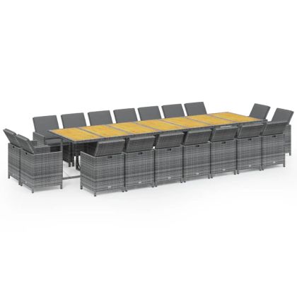 Градински комплект с възглавници 19 части сив полиратан