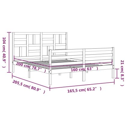 Рамка за легло с табла, бяла, 160х200 см, масивно дърво