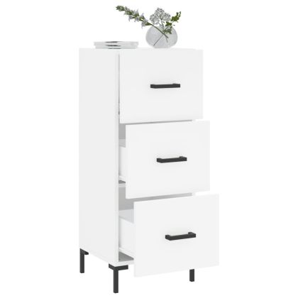 Сайдборд, бял, 34,5x34x90 см, инженерно дърво