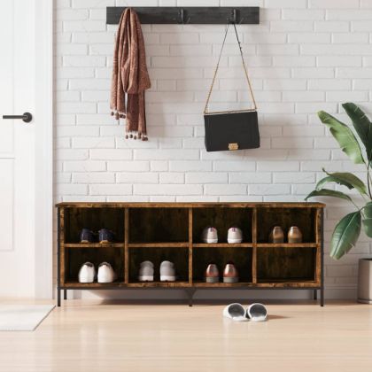 Шкаф за обувки, опушен дъб, 131x35x50 см, инженерно дърво