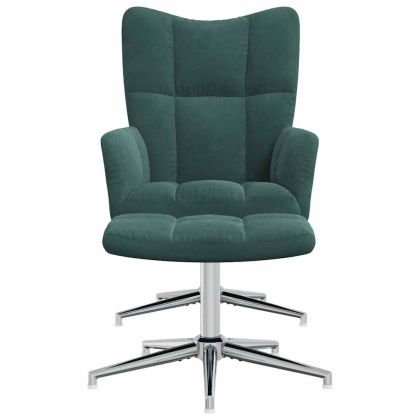 Стол за релакс с табуретка, тъмнозелен, кадифе