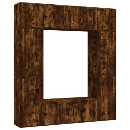 Комплект ТВ шкафове от 8 части, опушен дъб, инженерно дърво