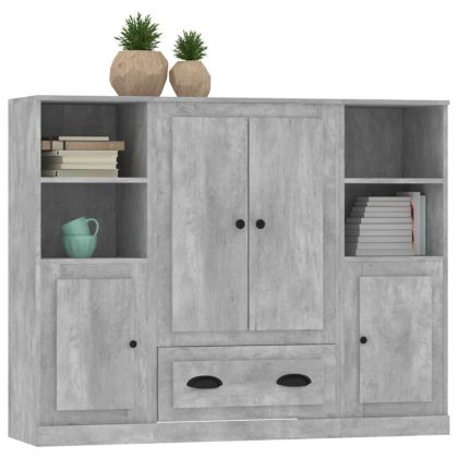 Високи шкафове, 3 бр, бетонно сиви, инженерно дърво