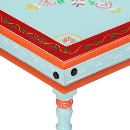 Маса за кафе, синя, ръчно рисувана, мангово дърво масив