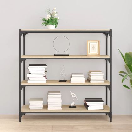 Библиотека дъб сонома 100x33x100 см инженерно дърво и стомана