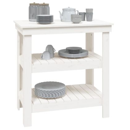 Работна маса бяла 78,5x50x80 см борово дърво масив