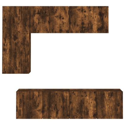 ТВ стенни модули, 5 части, опушен дъб, инженерно дърво