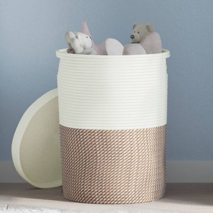 Кош за съхранение с капак кафяво и бяло Ø37x50 см памук