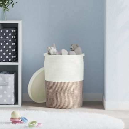 Кош за съхранение с капак кафяво и бяло Ø37x50 см памук