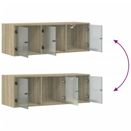 Стенен шкаф със стъклени врати, дъб сонома, 102x37x35 cm