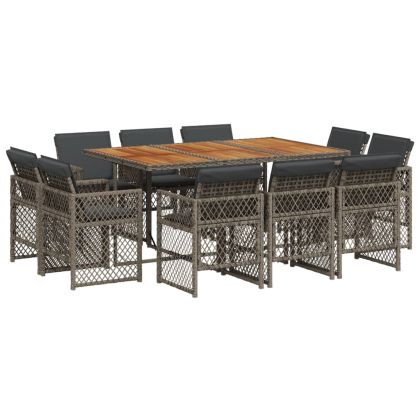 Градински комплект с възглавници 11 части сив полиратан